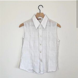 Vintage Sleeveless Button Up Picnic Top White Size 4 Semi-Sheer Lightweight